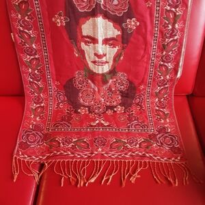 Red Floral Frida Kahlo Tapestry Scarf